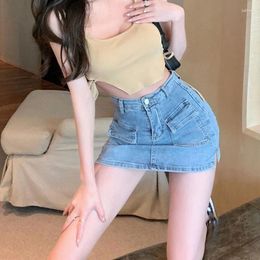 Skirts Sexy Girl Tight Bag Hip Female Slim Anti-Glare Short Korean High Wiast Denim Mini Skirt Women