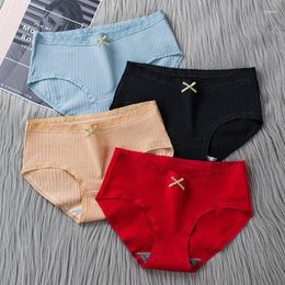 Women's Panties 3Pcs Sexy Cotton Breathable Briefs Solid Soft Seamless Bow Underwear Female Intimate Brief