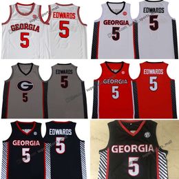 Stitched NCAA Georgia Bulldogs Anthony 5 Edwards Basketball Jerseys College #5 Red White Grey Stitched Shirts Men S-2XL