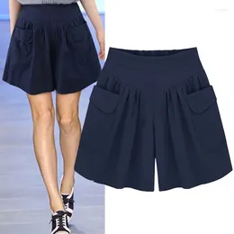 Women's Shorts Fashion Summer Womens Casual Solid Colour Elastic Waist Comfortable Breathable With Pocket Female Wide Leg