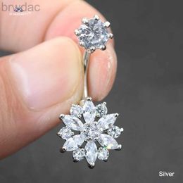 Navel Rings Starbeauty 1Pc 14G Hollowed Crystal Flower Belly Button Piercing Belly Rings Earring Surgical Steel Navel Piercing Jewelry d240509