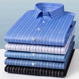 Men's Dress Shirts 5XL Spring and autumn new mens social striped long-sleeved shirt daily business light luxury free perm breathable slim big size d240427