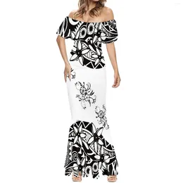 Casual Dresses Polynesian Tribe Texture Soft And Comfortable One Shoulder Fishtail Dress Fashion Elegant Ladies White