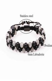 Fashion Gemstone Bracelet Natural 6mm Labradorite Black Agate Beads Handmade Cord Braided Macrame Bracelet Men Women4717852