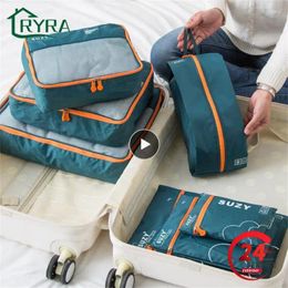 Lagerbeutel Setzen Sie große Kapazität Gepäck zum Verpacken von Würfel Kleidung Unterwäsche Kosmetische Reisebeutel Tasche Toilettenartikel Beutel