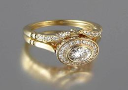 Luxury Female Wedding Ring Set Vintage Crystal 18KT Yellow Gold Colour Stackable Ring Promise Engagement Rings For Women7263482