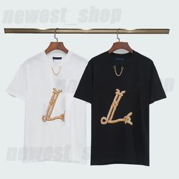 designer Mens t-shirt summer T shirt luxury paris letter rope geometry print color metal chain back white paris tshirts simple clothing Casual slim fit tee top