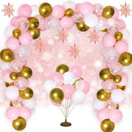 Party Decoration Snowflake Balloon Garland Arch Kit Pink And Gold 90 Pack Balloons For Girls Birthday Baby Shower Decorations Supplies