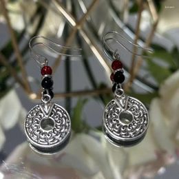 Dangle Earrings Fashionable Silver Colour Round Pattern Pendant Elegant And Generous Vintage Women's Festival Party Accessories Gift