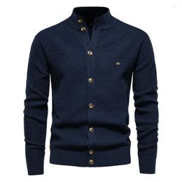 Carpets Knitted Men's Cardigan Cotton High Quality Button Mock Neck Sweater For Male Winter Fashion Designer Cardigans Men Clothing