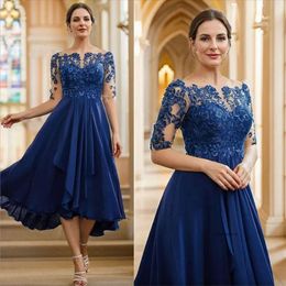 Royal Blue T Length Mother of the Half Sleeves Mother's Dress Marriage Bride Lace Beaded Sequined Gowns for African Groom Black Women 0509