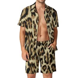 Leopard Shirt 2Pcs Sets 3D Printed Men Casual Fashion Short Sleeves Shirts Oversized Beach Shorts Hawaiian Streetwear Suits 240428