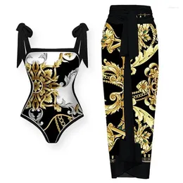 Women's Swimwear Gold Double-sided Printed Bikini Set 2-piece Strap Sexy Floral Ruffle Swimsuit Brazilian Push-up 2024 Beachwear Bathing