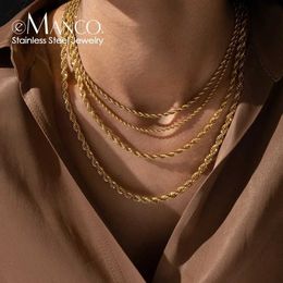 Chains e-Manco 2/3/4/5MM 316 Rope Chain Necklace Stainless Steel Never Fade Waterproof Choker Men Women Jewellery Gold Colour Chains Gif d240509