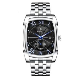 white rectangular dial quartz mens watch stainless case steel waterproof with calendar subdial7563285