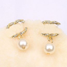 Earrings designer earrings for woman pearl earrings ohrringe ornaments pearl diamonds luxury earring letters 18k plated silver earing designer Jewellery zh015 C4
