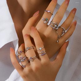 Cluster Rings CANNER 925 Sterling Silver Colors Zircon Flower Moon Open Ring For Women Wedding Finger Jewelry Bague Gift Bijoux Anillos