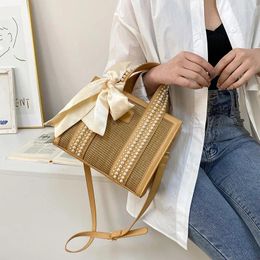 Shoulder Bags Fashion Women Straw Bag Hand-Woven Luxury Designer Handbag Women's Pearl Summer Beach Brand Female 2024