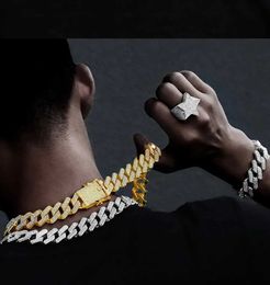 Chains 20 Mm Triple Row Diamond Miami Rap Cuban Chain Full of Zircon Mens Hip Hop Necklace Dominating Large Gold Chain Jewelry d240509