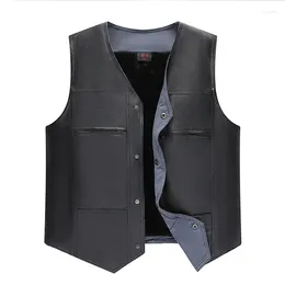 Men's Vests Mens Casual Black Faux Leather Vest Business Thick Warm Winter Button Up Sleeveless PU Jacket Oversize Boys Outerwear 3xl 4xl