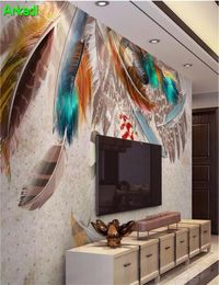 Wallpapers Modern Simple Fashion Colourful Feather Textured Art Retro TV Background Wall 3D Abstract Living Room Bedroom Wallpaper4424163