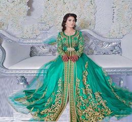 Long Sleeved Emerald Green Muslim Formal Evening Dress Abaya Designs Dubai Turkish Prom Evening Dresses Gowns Moroccan Kaftan4592669