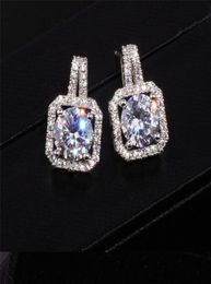 Top Sell Luxury Jewellery 925 Sterling Silver Round Cut White Topaz CZ Diamond Pave Gemstones Square Popular Women Wedding Stud Earr6235082