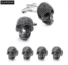 Trendy Skull Cufflinks Studs Set Mens White Tuxedo Shirt Jewelry Accessories Party Gift Black Enamel Cuff links11901909