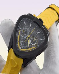 Racing style Montre de luxe grey Rubber strap Quartz movement mens watch Chronograp stainless steel Triangular case relojes lujo p9013639