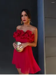 Casual Dresses Ximina Prom For Women 2024 Off Shoulder Ruffle Pleated Red Party Mini Ladies Evening Partywear Robes Vestidos