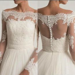 Off The Shoulder Wedding Jackets Lace Appliques Bridal Boleros Wrap Top Long Sleeve Customised Bridal Jacket 273w