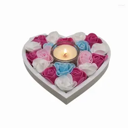 Decorative Flowers Tealight Candle Holder Artificial Roses Heart Candleholder Table Hand Crafted Candlestick For Centrepieces Decoration Or