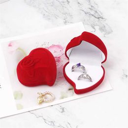 Jewellery Boxes Heart-shaped Rose Flower Velet Jewellery Box Valentines Day Engagement Proposal Wedding Ring Box Gift Box Jewellery Organiser Box
