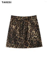 Skirts Leopard Print Denim For Women American Retro Y2k Fashion Streetwear High Waisted Mini Jeans Hip Hop Vintage