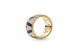 NEW 18K yellow gold plated Ring sets Original Box for 925 silver Blue Stripes & Stones Ring Women Mens Gift Jewelry RING5577939