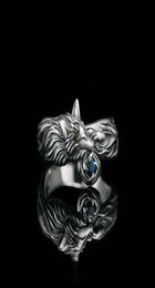 Vintage Silver Plated Fox Ring Blue CZ Stone Rings For Men Women Punk Gothic Party Jewellery Gift Whole9864841