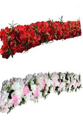 Custom 1M2M artificial flower row table runner red rose poppies for wedding decor backdrop arch green leaves party decoration13122261