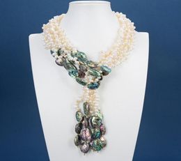 GuaiGuai Jewelry 3 Strands Natural White Pearl Green Abalone Shell Necklace Handmade For Women3288143