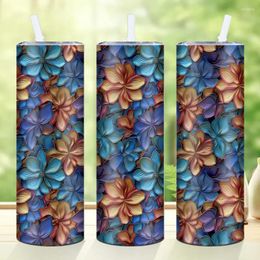 Water Bottles 1 Piece Of 3D Gorgeous Gardenia Pattern Dye-sublimated Stainless Steel Thin Tumbler With Lid And Straw Suitable For Gift