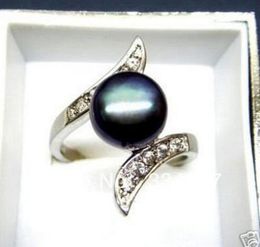 Black Akoya Cultured pearl Bead ring012345678910119810928