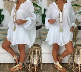 Coverups 2021 Loose Women Cover Ups Swimwear White Beach Dress Cotton Kimono Coverups For Swimsuit Up Woman11326616