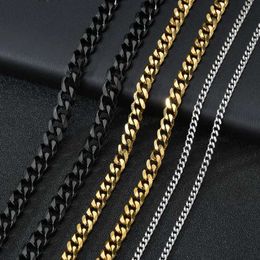 Chains European HipHot 304 Stainless Steel Curb Cuban Chain Necklace Men Women Basic Gold Colour Link Chain Necklace For Men Jewellery d240509