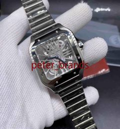 High quality Skeleton dial watch stainless steel 38mm battery quartz movement thin case Wristwatch see through glass back men watc1760202