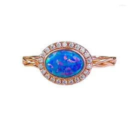 Cluster Rings S925 Silver Ring With Rose Gold Inlaid One Blue Purple Zircon Fashion Versatile Boutique Jewelry For Women