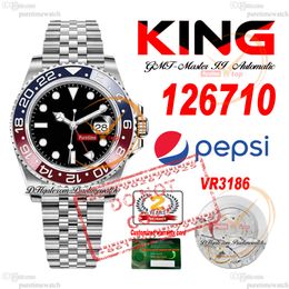 126710 Pepsi VR3186 Automatic Mens Watch KING Red Blue Ceramic Bezel Black Dial 904L JubileeSteel Bracelet Super Edition Same Serial Card Reloj Puretimewatch PTRX