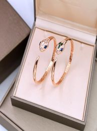 whole high quality designer NATURAL STONE cuff cubic zirconia paved bangle 18K rose gold plated bracelets for women8377886
