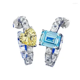 Stud Earrings SpringLady 925 Sterling Silver Heart Emerald Cut Citrine Aquamarine Gemstone Fine Hoop For Women Jewellery