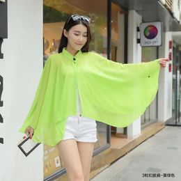 Summer Women Cycling Driving Sleeve UV Proof Korean Chiffon Sunscreen Sunshade Lady Shawl Cloak Poncho Capes Green
