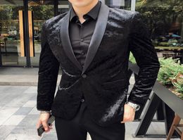 New 2020 Luxury Velvet Men Blazer Business Dress Stage Blazer Formal Wedding Blazers Casual Slim Fit Suit Coat Jacket 5XL1707262