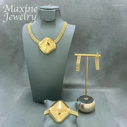 Necklace Earrings Set Original Golden Choker Drop 18K Gold Plated Jewellery Women Bracelet Jewellery African Party Wedding Gifts
